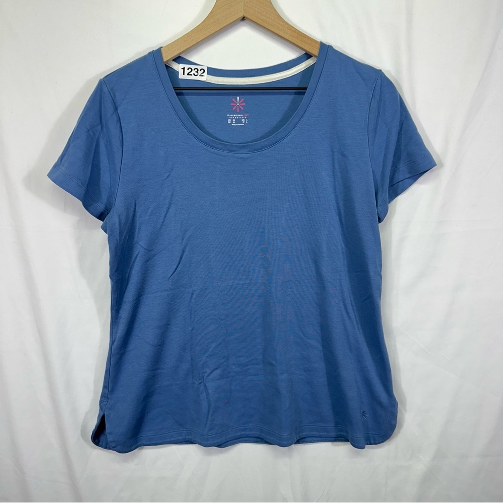 Isaac Mizrahi Live Essentials Blue Scoop Neck Short Sleeve Top Size M